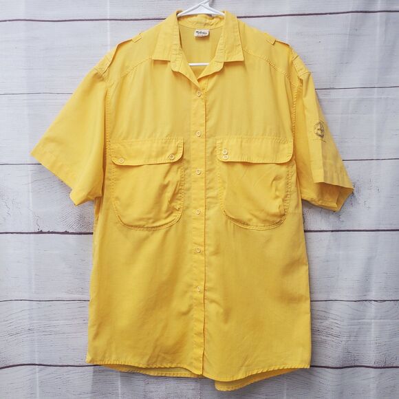 Mobaco Egyptian Cotton Yellow Button Up Shirt Short Sleeves Epaulets Pockets XL? - Picture 1 of 9